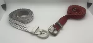 Paket mit zwei Vintage Gürteln Größe M 34 cm geflochtenes Leder rot weiß - Bild 1 von 9