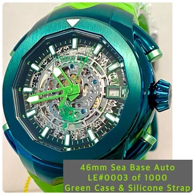 Reloj Invicta 46mm Auto Skeleton | LE#0003/1000 | BASE MARINA | Bisel Verde y Correa Foto 1 de 4