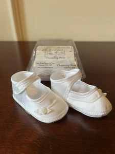 Little Things Mean A Lot Baby Girl White Christening Baptism Shoes Size Newborn - Picture 1 of 5