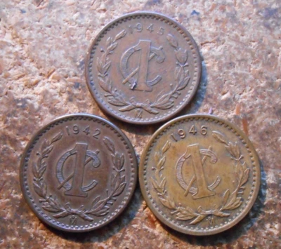 LOTE DE TRES MONEDAS DE MÉXICO 1942, 1945 Y 1946 LOTE CIRCULADO Foto 1 de 2