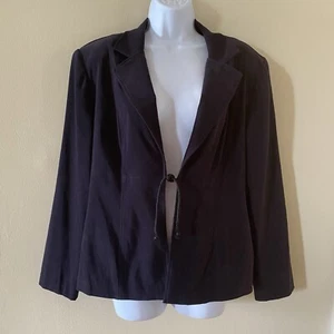 Vintage Dress Barn Blazer Size 14 Black Or Navy Depending On Light Tie Front - Picture 1 of 9