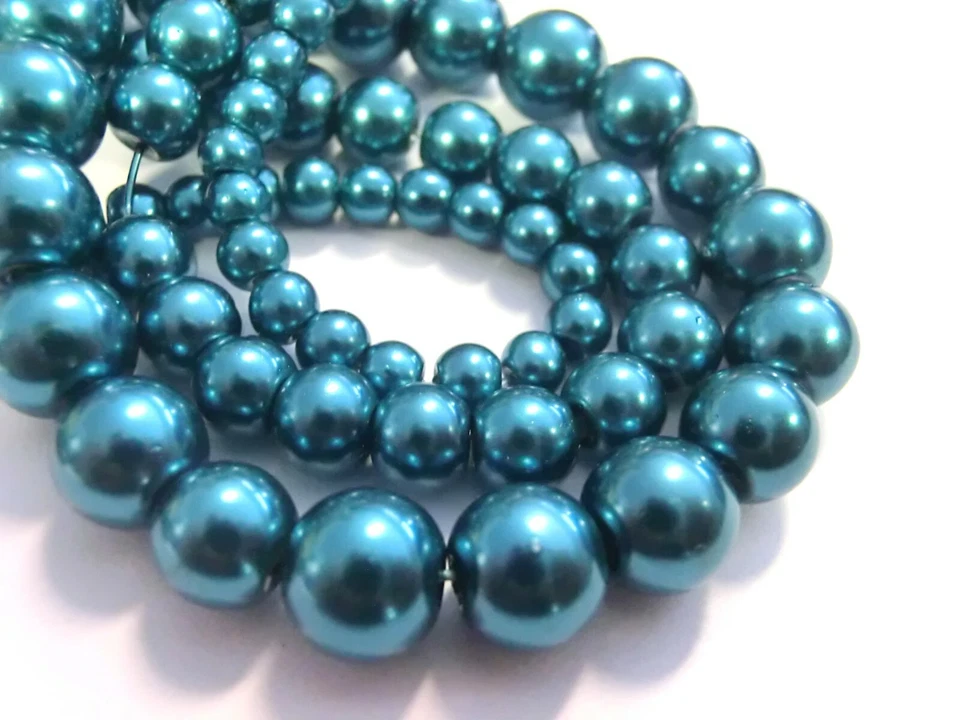 Glaswachsperlen Ø 4/6/8mm Glasperlen rund Größenwahl Farbe petrol 1 Strang #15 - Bild 1 von 1