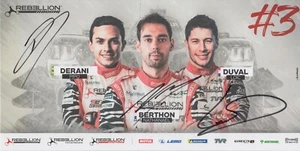 TARJETA PROMOCIONAL LE MANS FIRMADA A MANO DE DERANI, BERTHON, DUVAL - REBELIÓN 2019 WEC. - Imagen 1 de 1