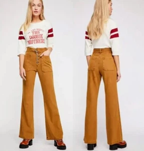 Free People Corin High Waisted Button Front Wide leg Pant Size 2 Mustard - Picture 1 of 12