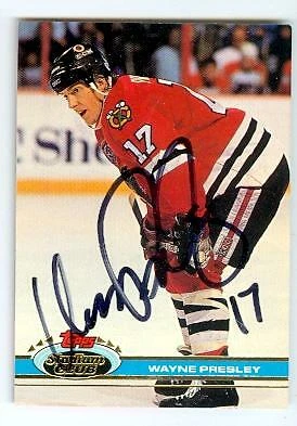 Wayne Presley autographed hockey card (Blackhawks) 1991 Topps Stadium Club #215 - Image 1 of 1