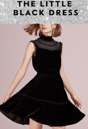 Abito Kate Spade LBD cocktail floreale senza maniche nero velluto pizzo orlo taglia 2