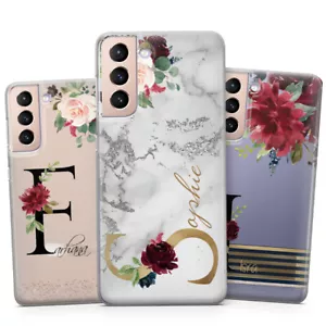 PERSONALIZED Name Initials Floral Marble Plastic Phone Case For SAMSUNG S22 S21 - Picture 1 of 18