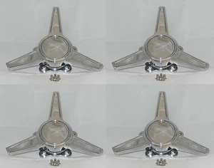 4 CAP DEAL REV CLASSIC 100 105 111 CHROME SPINNER TRIBAR WHEEL RIM CENTER CAPS - Picture 1 of 2