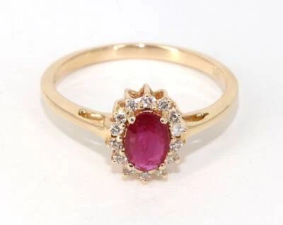 0.57 Karat Natürlich Rubin Und Diamanten Damen Hochzeit Ring 14k Massiv Gelbgold - Bild 1 von 4