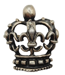 Crown Tiny Sterling Silver Ornate Fleur de Lis Open Filigree Vintage Brooch Pin - Picture 1 of 22