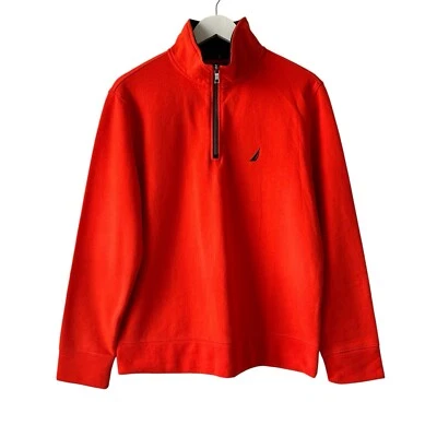 Nautica Pullover 1/4 Zip 100% Cotton Mens Medium Salmon Color Sweater Logo Cozy Foto 1 de 4