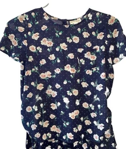 Maison Jules M NWT Women's Floral-Print Button Back Woven Top Navy Size Medium - Picture 1 of 8