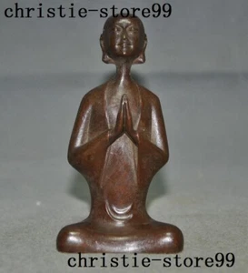4.2" Antigua China Budismo Templo Bronce Bendición Oración Monje Budista Monje Estatua - Imagen 1 de 10
