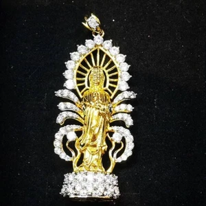 Guan Yin Boddhisattva Goddess Pendant Gold Plate Jewelry Thai Buddha Amulet - Picture 1 of 3