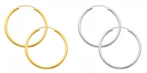 Pendientes de aro de esmalte alto de oro amarillo de 14 K de 2 mm de espesor 35 mm diamante med - Imagen 1 de 3
