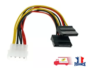 Câble d'alimentation IDE MOLEX 4 broches VERS DOUBLE SATA 15 broches - Foto 1 di 5