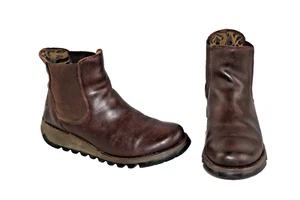 FLY London brown leather pull on ankle boots UK size 5. EU 38 - Picture 1 of 9