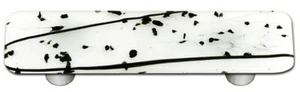 Hot Knobs Mardi Gras Black w/ White Rectangle Glass Cabinet Pull - Aluminum Post - Picture 1 of 1