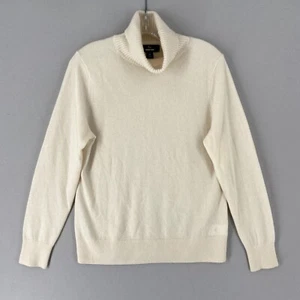 Lands End Womens 100% Cashmere Turtleneck Sweater Size Medium Ivory White - Picture 1 of 12