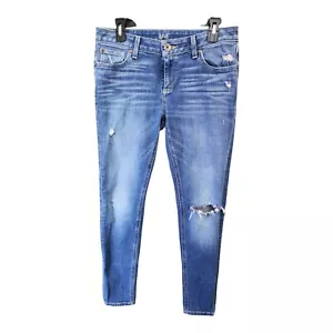 a.n.a. Boyfriend Women Distressed Skinny Jeans Blue Denim Mid Rise Sz 28/6 - Picture 1 of 9