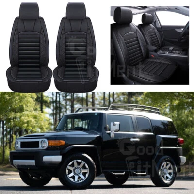 Juego completo de 2 fundas de asiento de auto delanteras de cuero negro para Toyota FJ Cruiser 2007-14 Foto 1 de 4