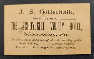 1880s antique SCHUYKILL VALLEY HOTEL monocacy pa GOTTSCHALK proprietor AD CARD - Picture 1 of 2
