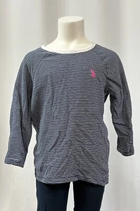 U.S. Polo Assn. Girls Long Sleeve Blue White Striped Pullover T-Shirt Size 14/16 - Picture 1 of 3