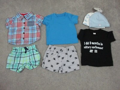 Lote de 7 Conjunto Bebé Niños 0-3 Mos Prendas para el torso Pantalones Cortos Escoceses Elefante Sombrero Gorro Occidental Foto 1 de 4