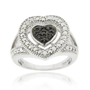 925 Silver 1/10ct Black Diamond Heart Ring Size 10 - Picture 1 of 1