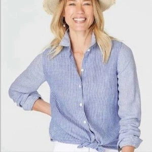 Neu mit Etikett J Jill Essential Hemd 100 % Leinen Chambray gestreift Langarm Strand M NEU - Bild 1 von 8