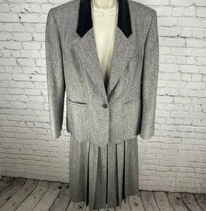 VTG Evan Picone Black & White Blazer Pleated Skirt Suit Set USA Made Size 12/14 - Picture 1 of 22