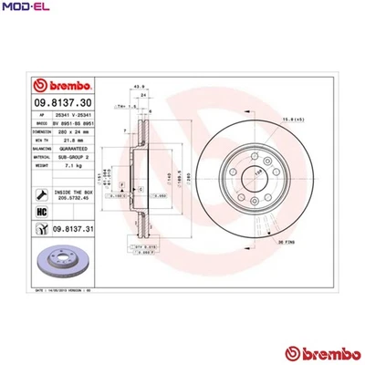 2x BRAKE DISC 09.8137.31 FOR RENAULT MEGANE/II/-Cabriolet/Sport/Tourer 2.0L - Image 1 of 4