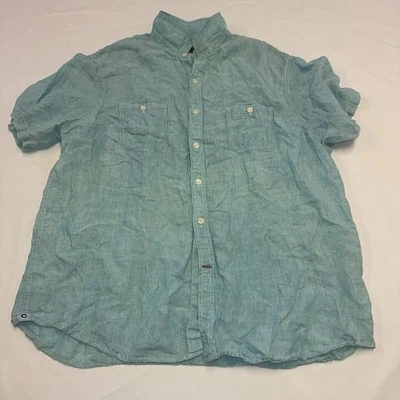 Camisa Daniel Cremieux Para Hombre XXL Azul Teal 100% Lino Manga Corta Botón Comodidad Foto 1 de 4