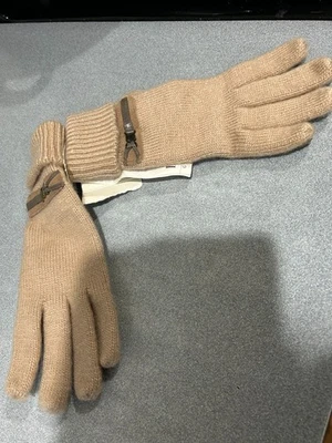 NWT VTG ISOTONER THERMAL-PUFFED LEATHER DETAIL TAN CUSTOM FIT KNIT LADIES GLOVES - Image 1 of 4