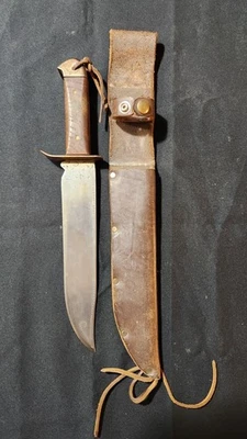 Сделанный на заказ винтажный охотничий нож-бабочка с кожаными ножнами - Изображение 1 из 2