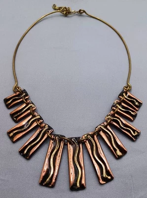 Collar artesanal de latón y cobre colgantes rectangulares babero mezclado metal 17"-18,5" Foto 1 de 4