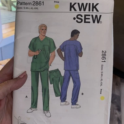 UNCUT Kwik Sew 2861 Men’s Medical Scrubs S M L XL XXL Top & Pants Pattern - Image 1 of 3