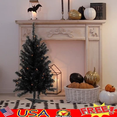 Pre-lit Black Noble Spruce Halloween Tree W/ 50 Orange Mini Lights Decor New - Image 1 of 4