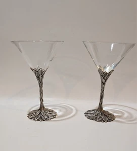 Grey Goose Pewter Base Martini Glass | Twisted Leaf Stem | Set of 2 - Picture 1 of 6