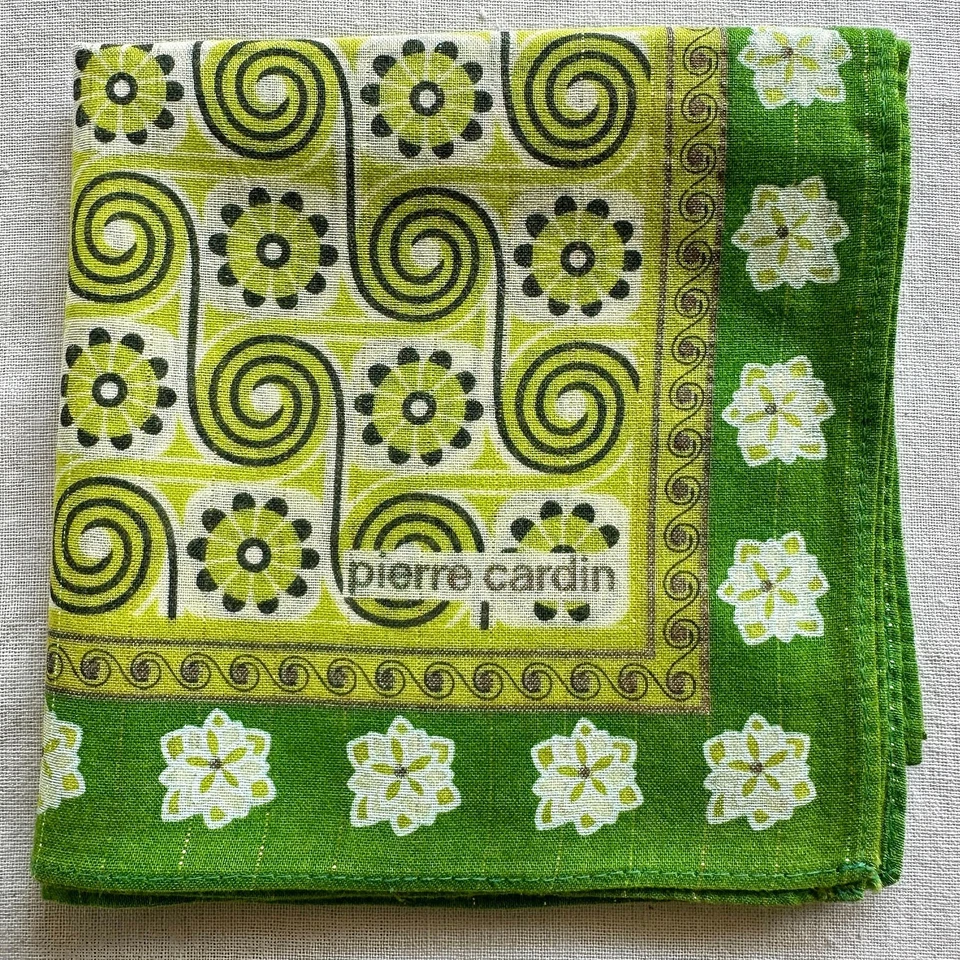 VTG Handkerchief Green Cotton line Art Abstract Radial Pattern Pocket Square 18" - Image 1 of 3