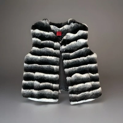 Chaleco de piel sintética Saks Fifth Avenue 5/48 nuevo con etiquetas talla mediana blanco y negro a rayas Foto 1 de 4