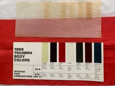 Triumph TR6 GT6 Spitfire MK 3 colores de carrocería 1969 folleto del distribuidor raro Foto 1 de 4