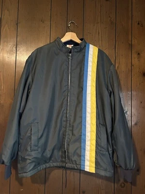 Chaqueta De Colección Great Lakes Corredor Rayas Azul Verde Grande Forrada de Piel EE. UU. AÑOS 70 80 Foto 1 de 4