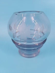 Etched Glass Vase Flower Blue Purple 4 1/2 Inch - Picture 1 of 6