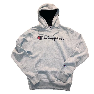 Sudadera con capucha pequeña Champion gris para mujer bolsillos logotipo Foto 1 de 4