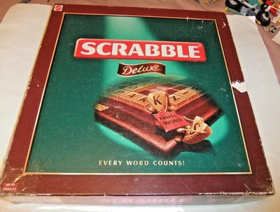 Scrabble Deluxe Wooden Tiles Rotating Board Mattel 2000 - Fully Complete VGC. - Image 1 of 4