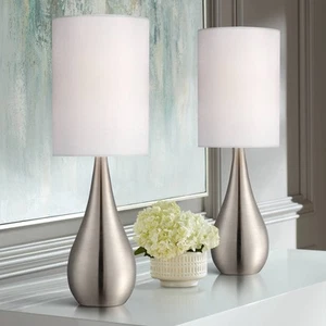 Evans Modern Accent Table Lamps 21" High Set of 2 Brushed Nickel Bedroom House - Picture 1 of 8
