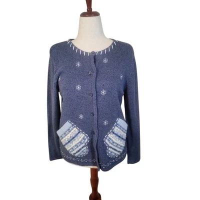 Suéter de invierno azul abotonado elementos clásicos vintage talla mediana. Foto 1 de 4