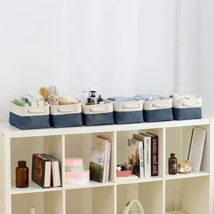 Blue 11.8 In. X 5.2 In. Linen Decorative Basket (Set of 6) with Handles - Picture 1 of 6