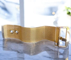 Vintage goldfarben Metall Mesh Schnalle breite Manschette Armband 8”+ Unisex 1980er - Bild 1 von 6